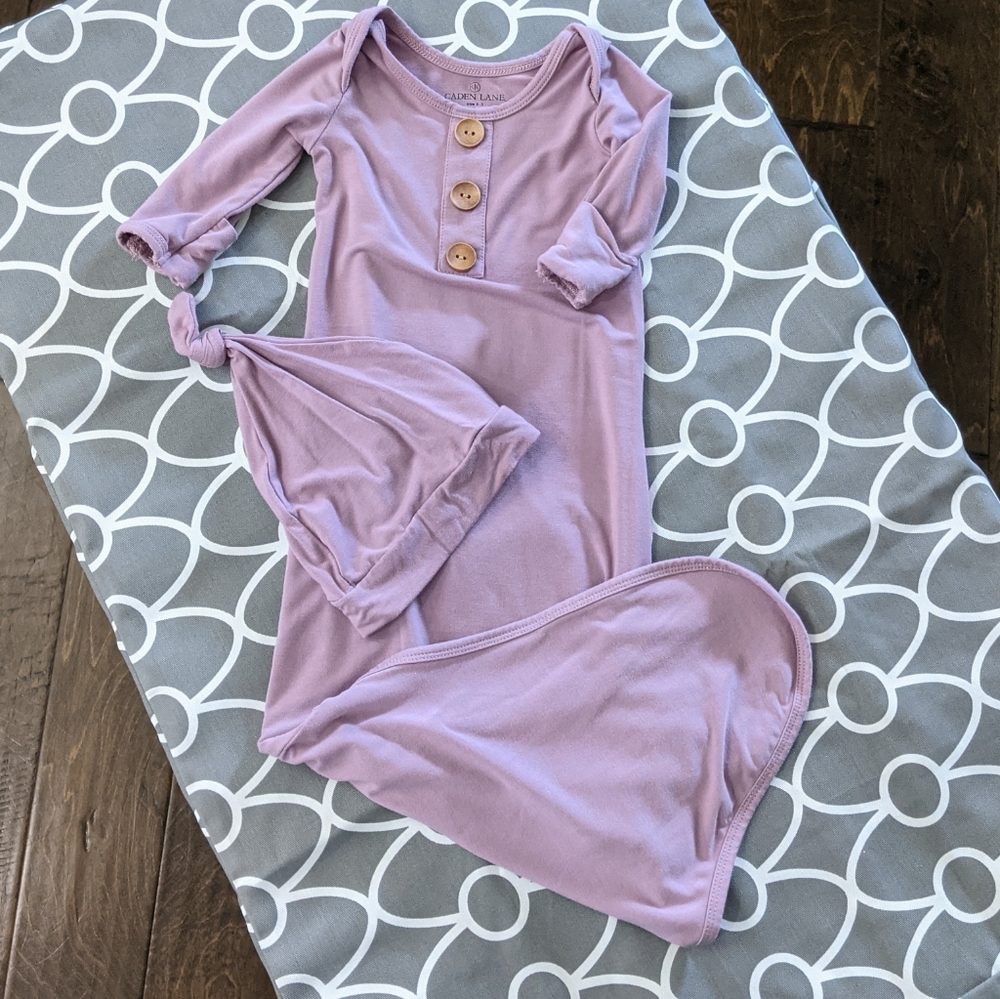 Caden Lane Lavender Gown and Hat Set 0-3 month